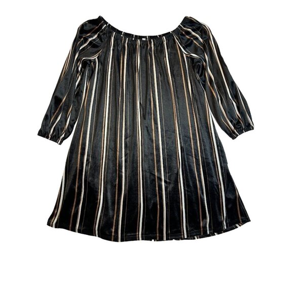 Striped On or Off Shoulder Dress Women’s Size L Black‎ & Beige mts - Picture 1 of 5